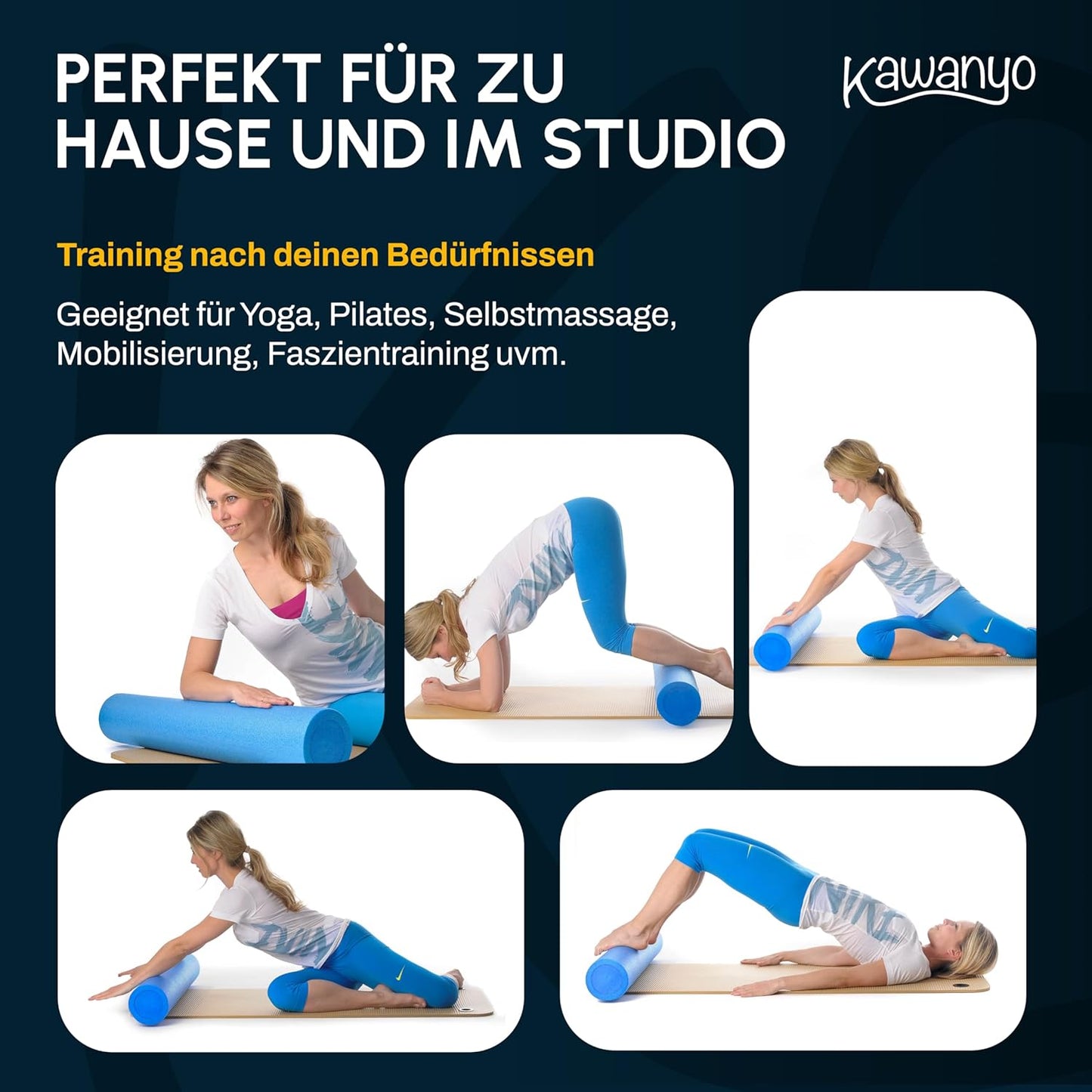 Pilates-Rolle für Stabilitäts- & Balanceübungen, 1 x 90 cm (Blau)