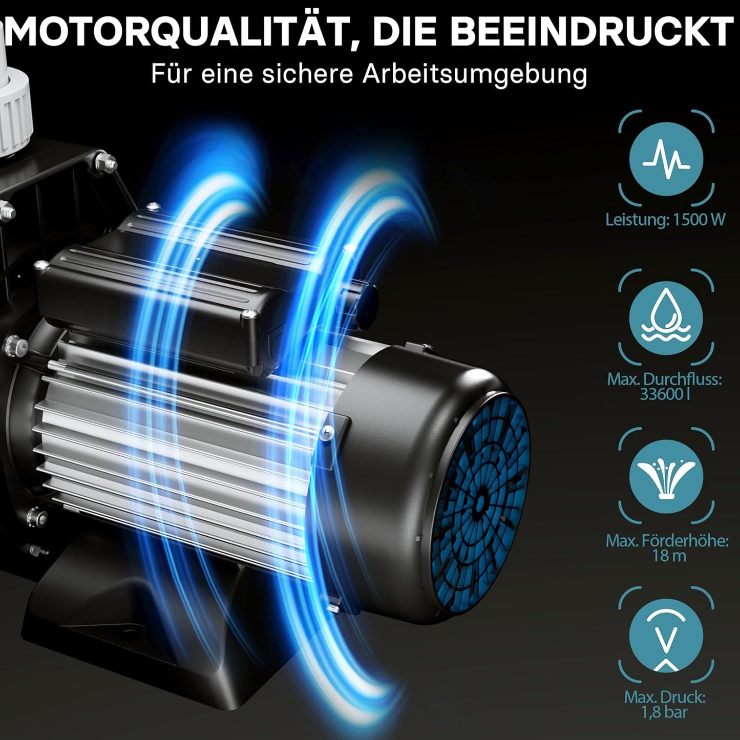 Poolpumpe, 33600 l/h 1500W