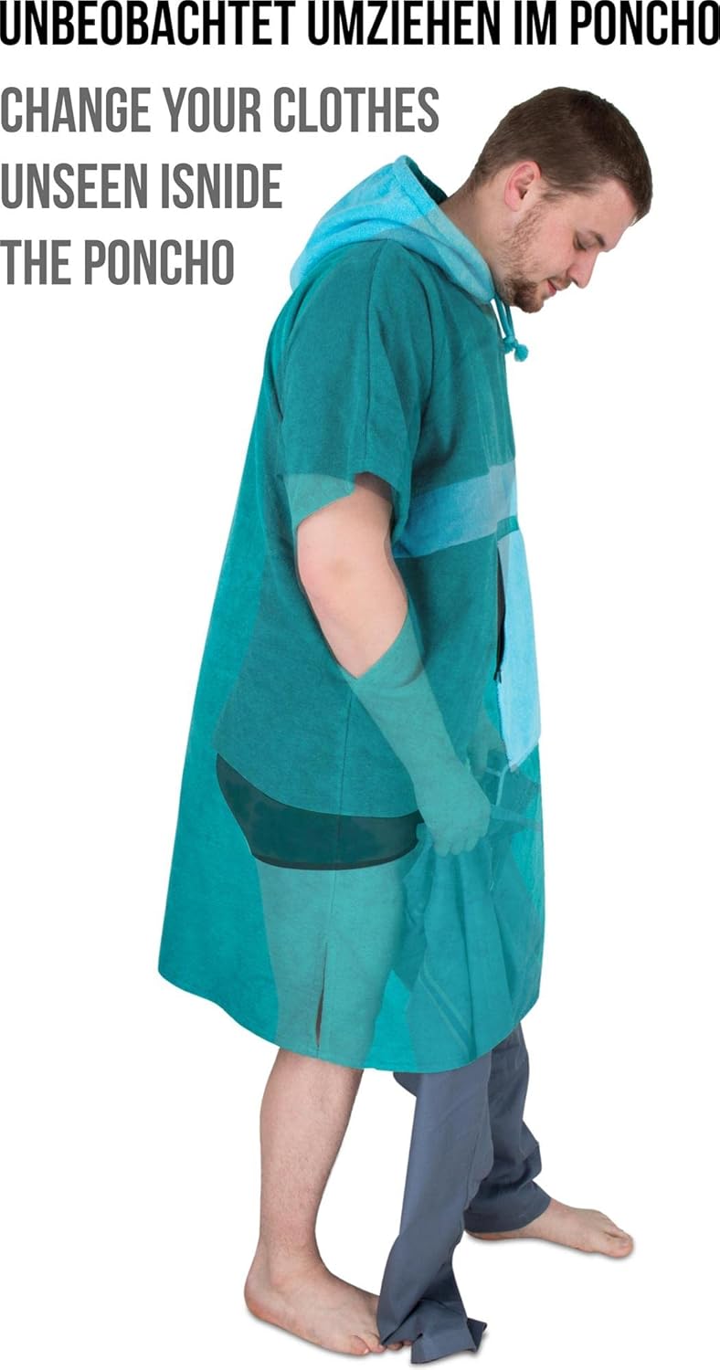 Unisex Surfer Strand-Poncho, Petrol/Türkis S-M