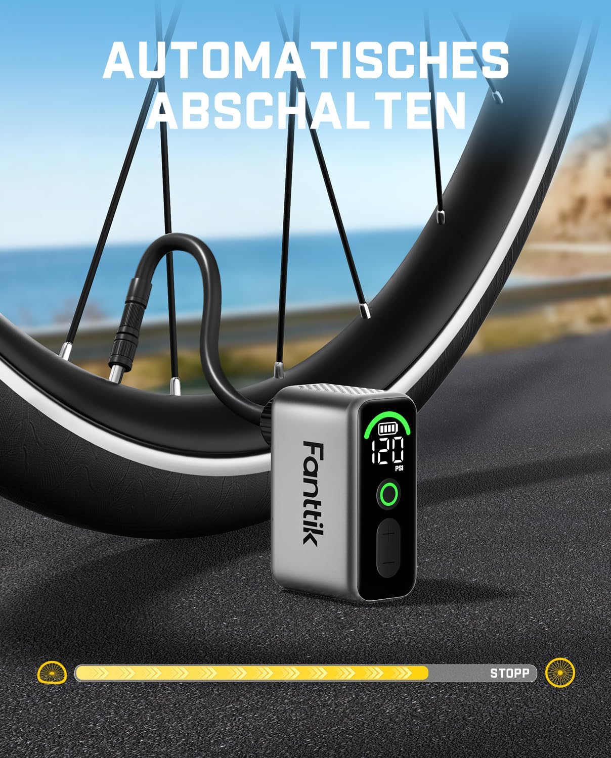Elektrische Fahrradpumpe mit digitalem Manometer