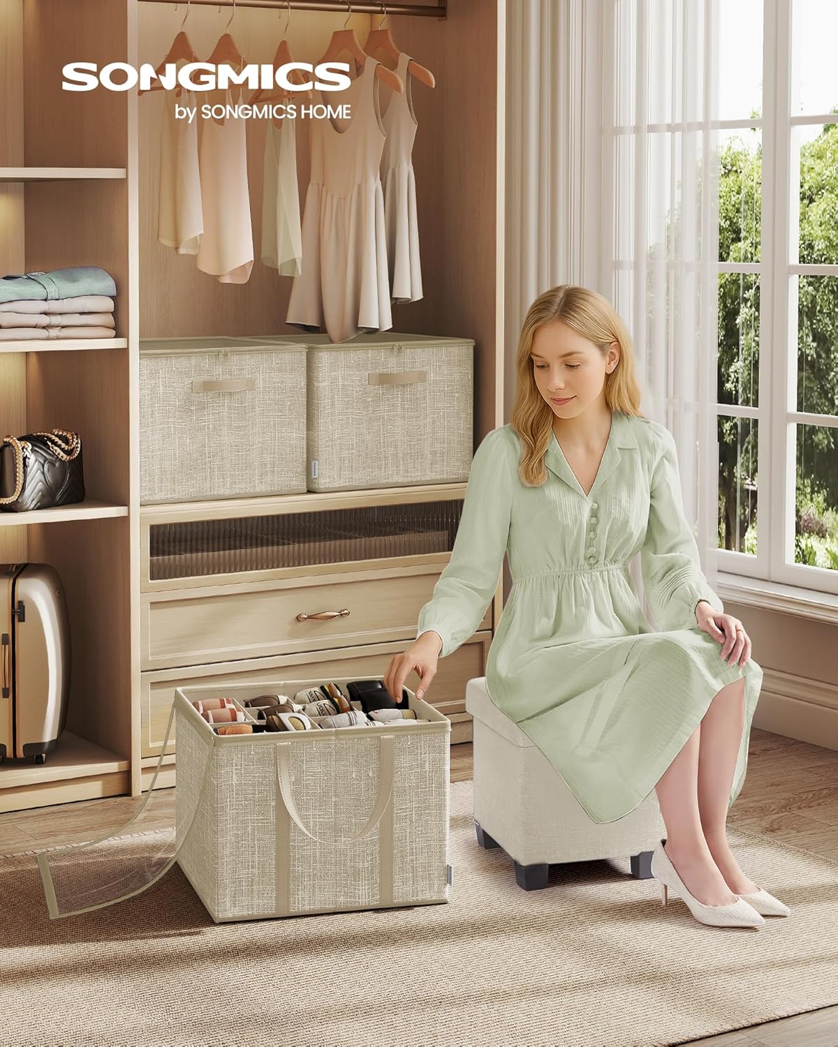 Schuh-Organizer-Set für 32 Paar Schuhe (2 Stück), 2er Set Cappuccinobeige