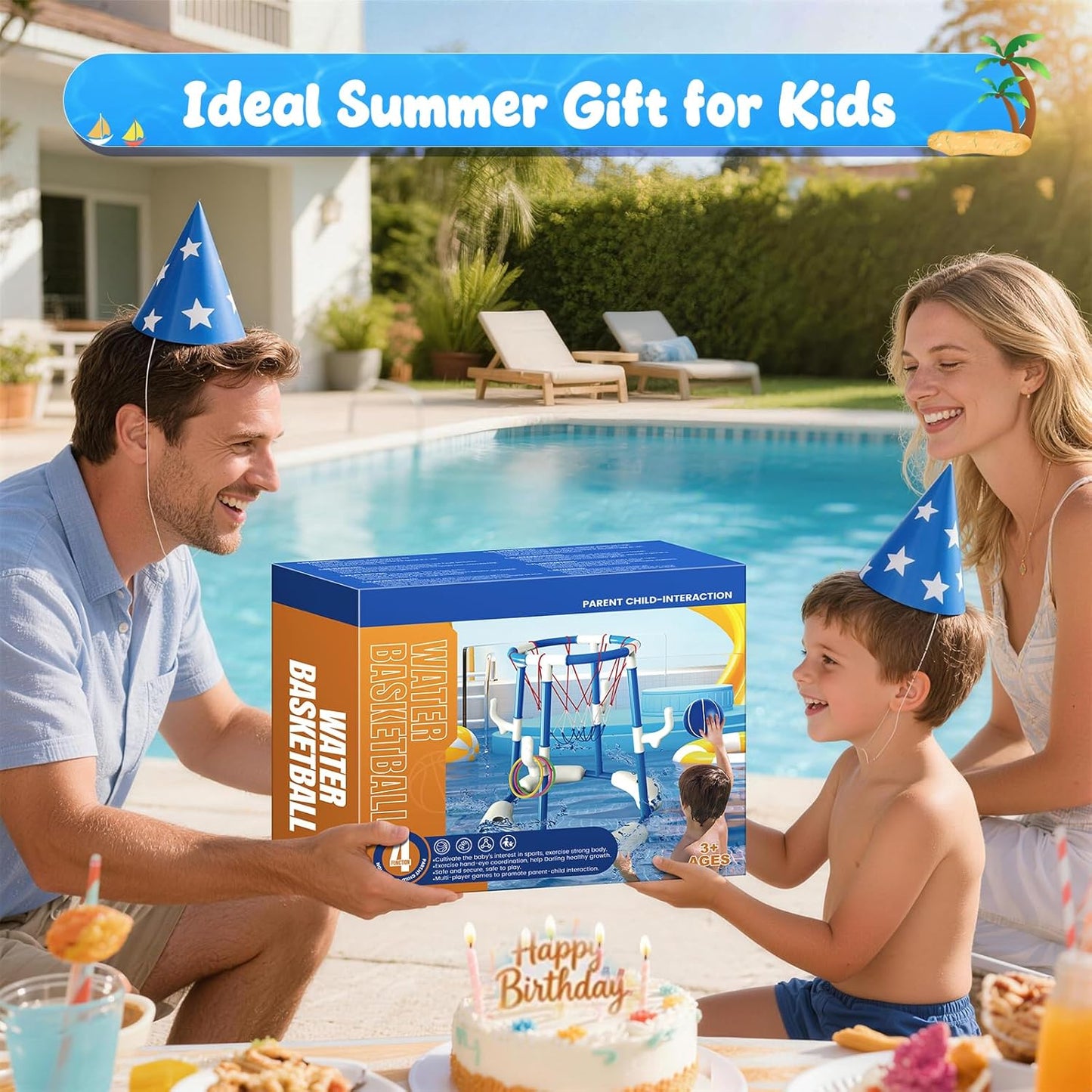 Pool-Basketballkorb-Set mit 4 Bällen und 12 Ringen