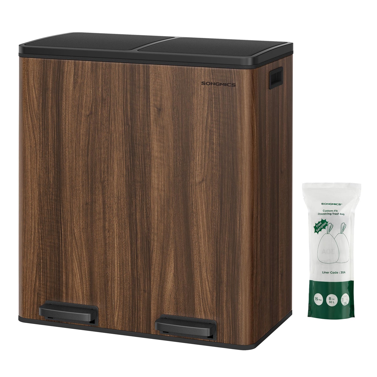 Mülltrennsystem Treteimer LTB060N02, 2 x 30 L, mit Softclose, dunkelwalnussfarben, 2 x 30 L