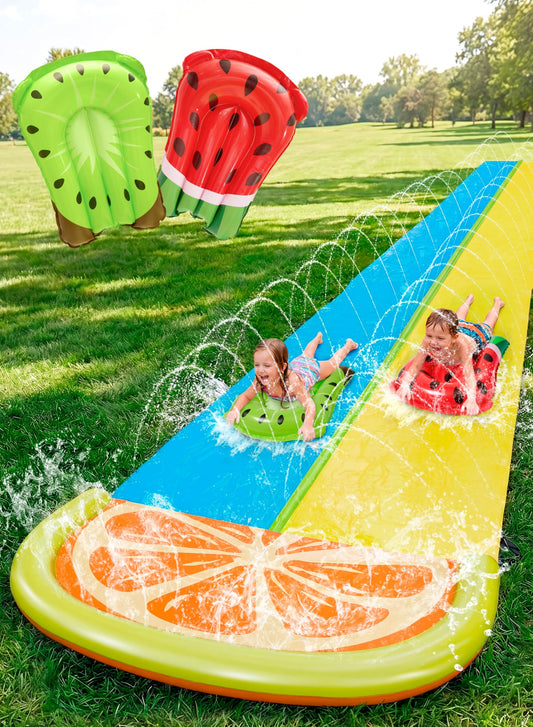 2-Personen-Wasserrutsche mit Boogie-Boards, Blau und Gelb