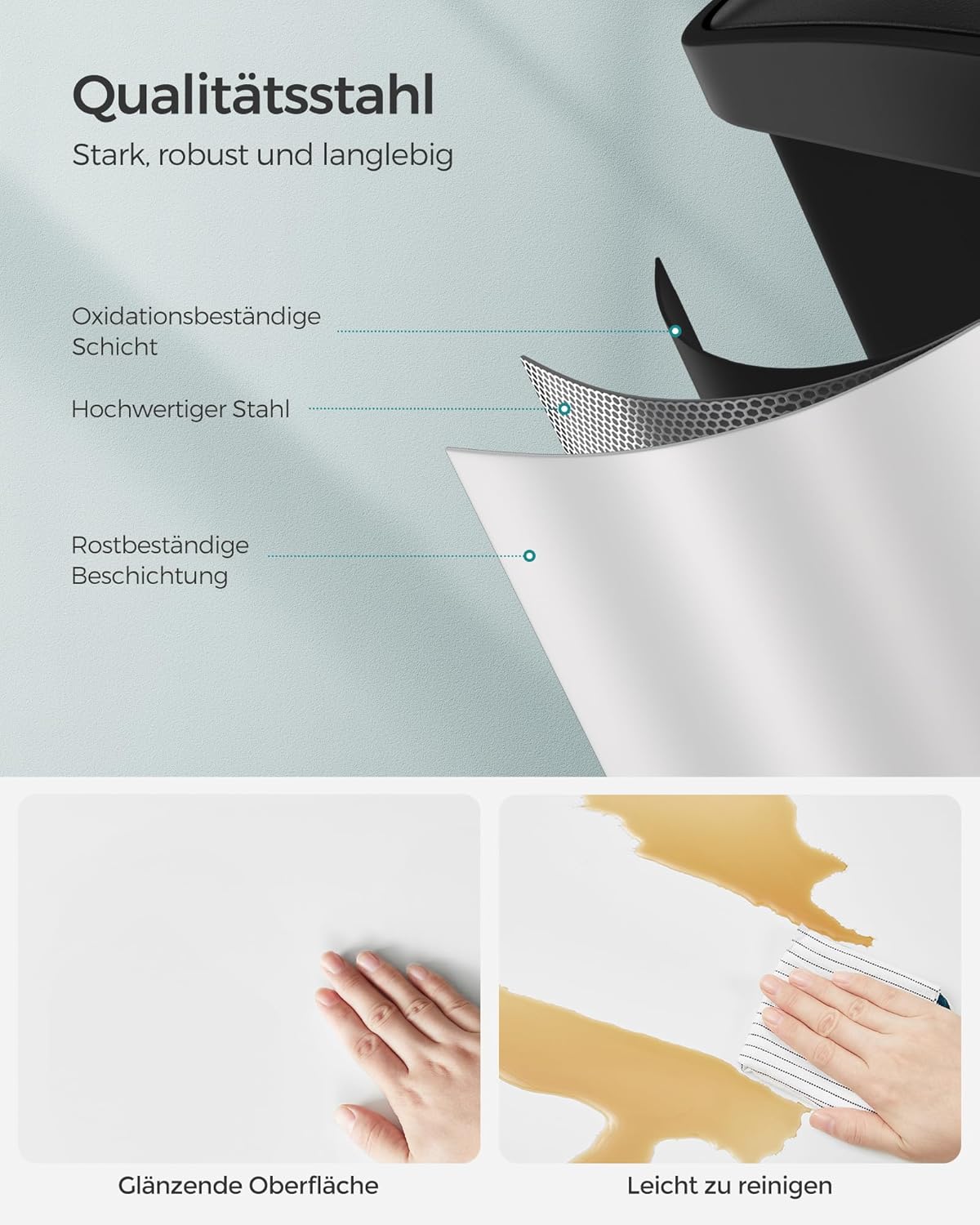 3 Fächer Mülltrennsystem Treteimer LTB45W, Wolkenweiss + Tintenschwarz