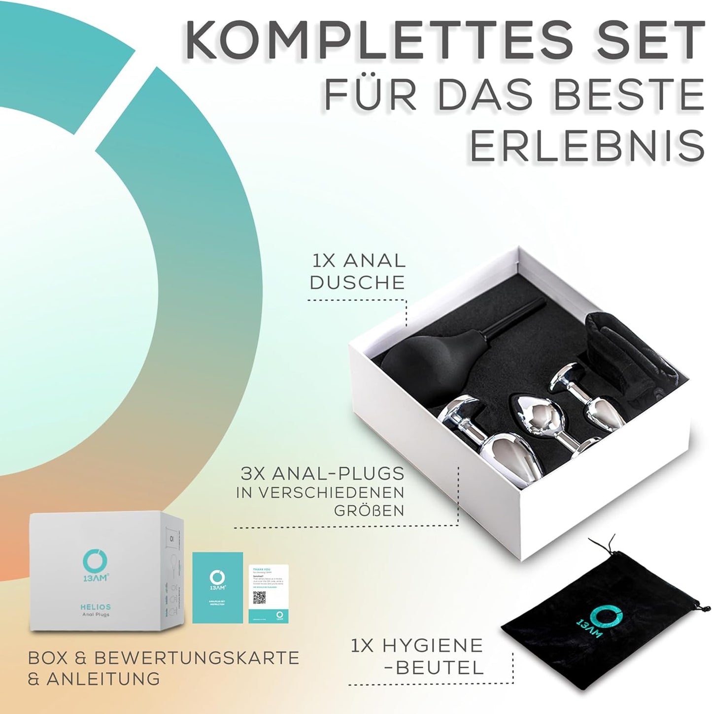 3er-Set Analplug Crystal White inkl. Analdusche