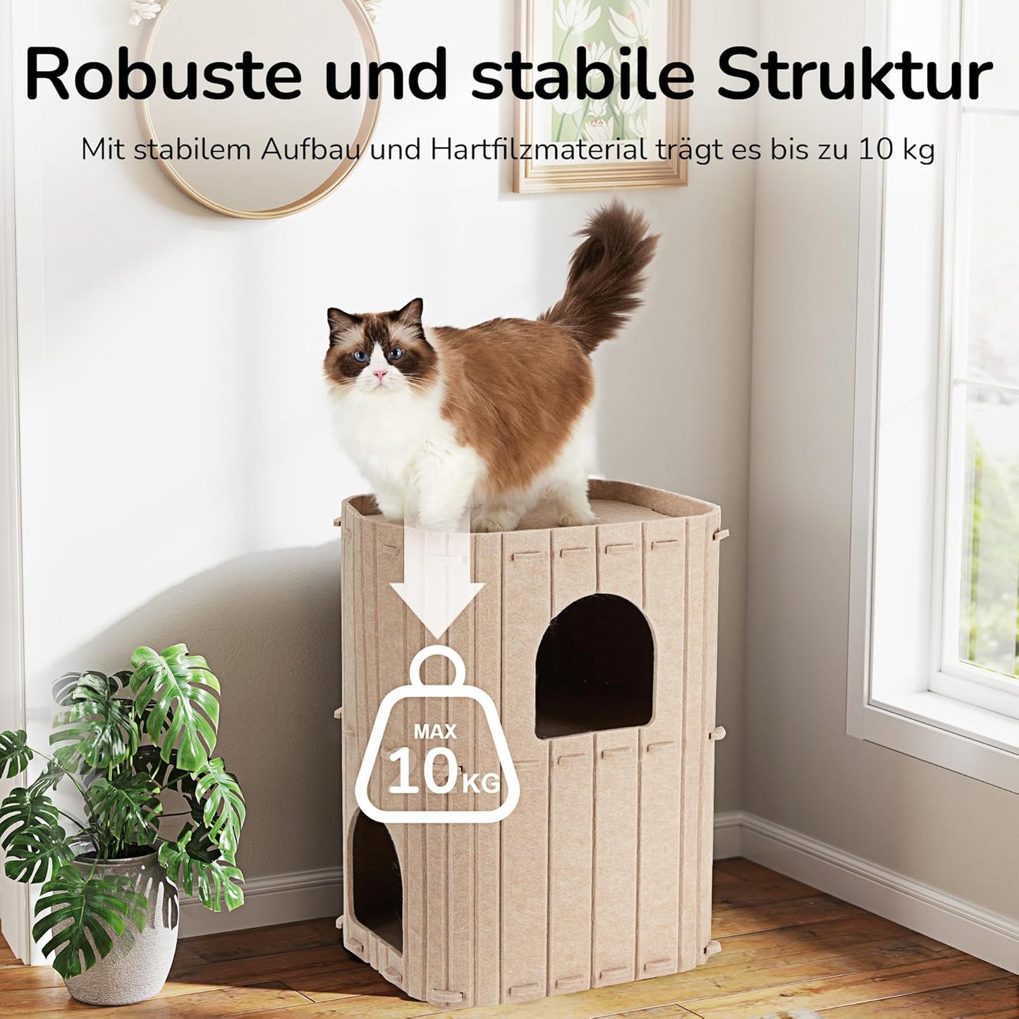 Katzenhöhle aus Filz mit 3 Ebenen, beige