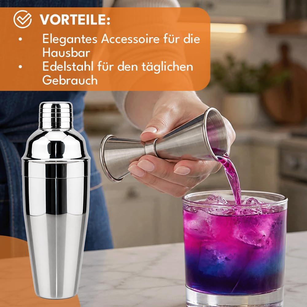 6-teiliges Cocktail Shaker Set mit Messbecher