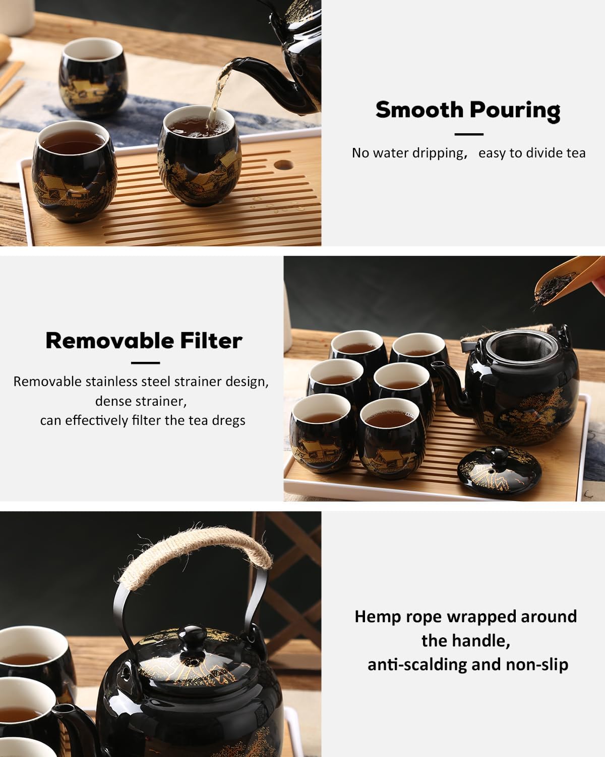 Japanisches Teeservice mit Kanne und Tassen, 1. Schwarz