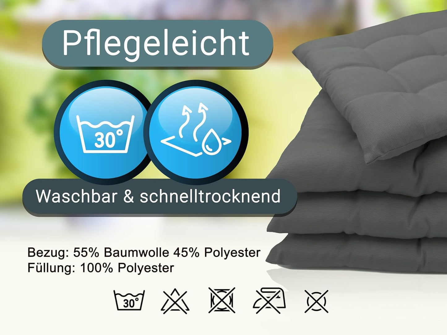 4er-Set Stuhlkissen mit Bindebändern, 4 Stück (1er Pack) Graphit