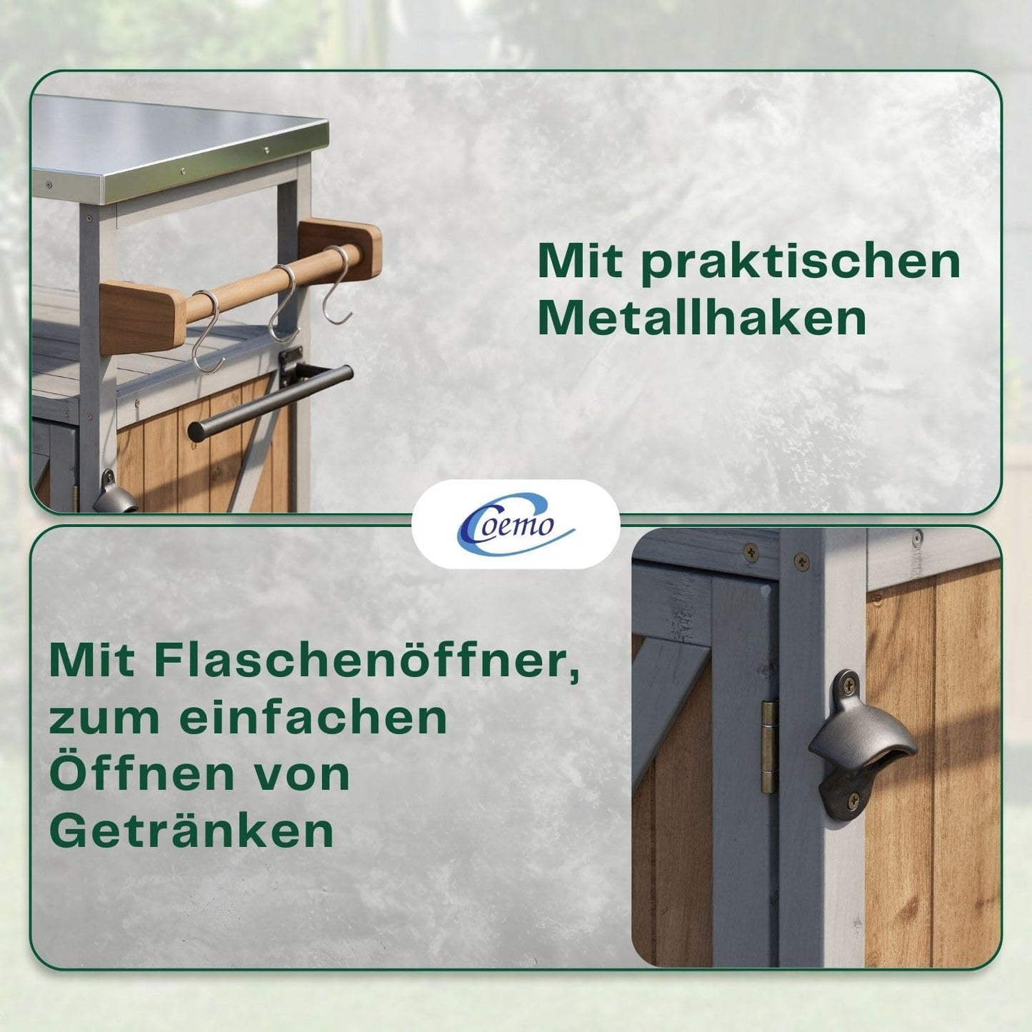 Servierwagen mit Rollen und Edelstahltop, 118 x 47 cm Grau
