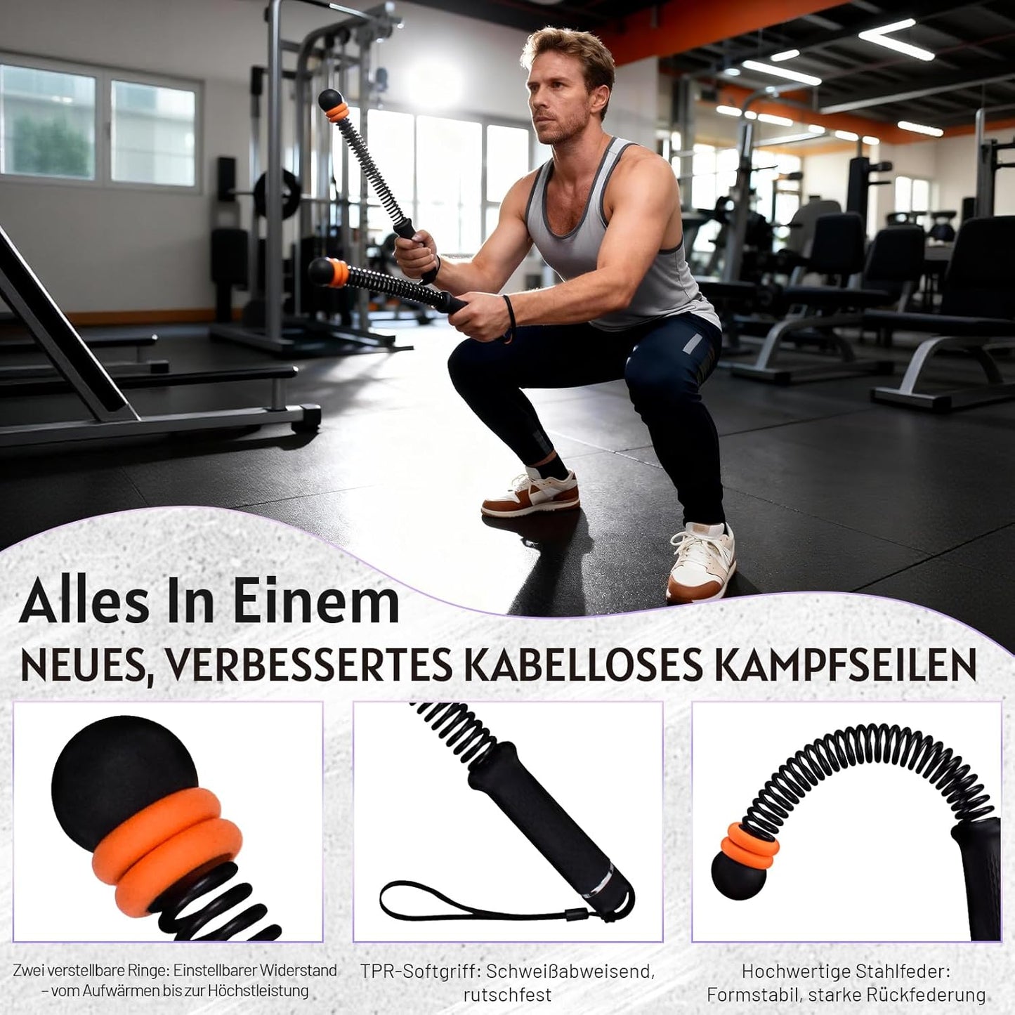 Battle Rope mit variablem Widerstand, Schwarz