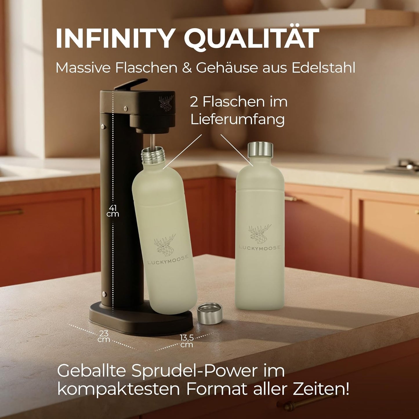 Infinity-S Wassersprudler, Black/Sand 1,25L (2 Stück)
