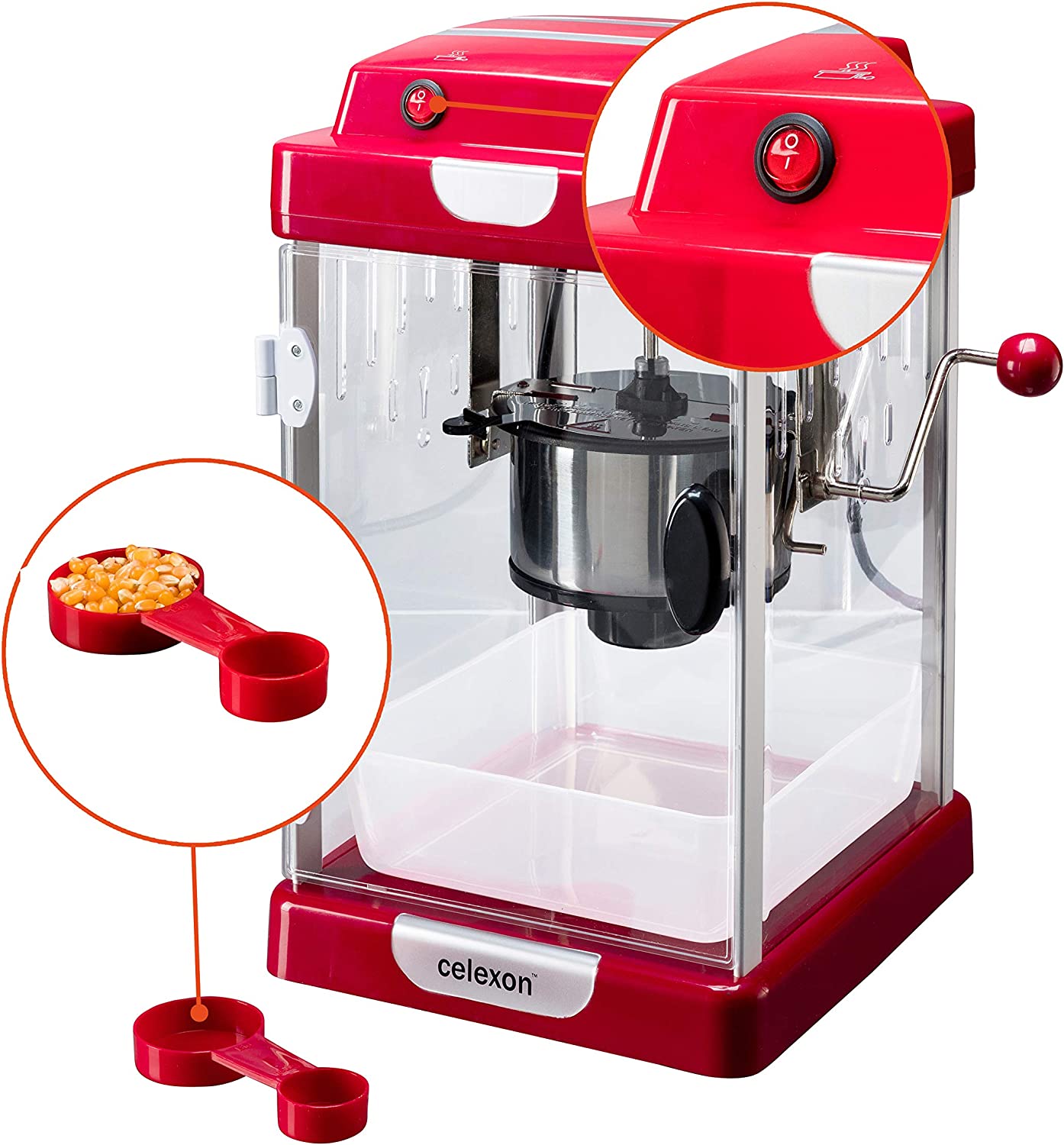 CinePop CP1000 Popcornmaschine im Retrolook antihaft-beschichtetem Edelstahlkessel integrier