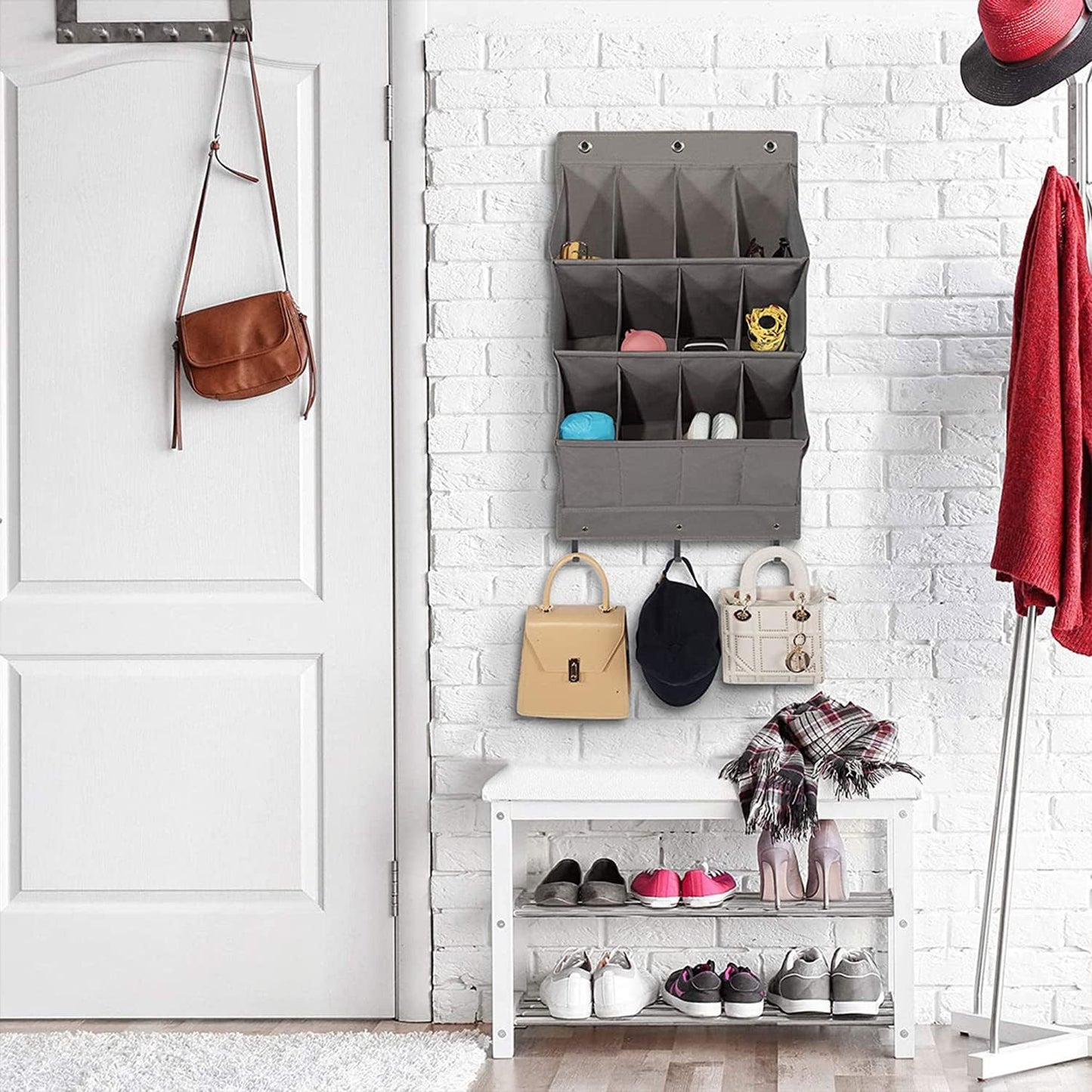 Hängender Schuh-Organizer für die Tür, 12 Taschen-Grau