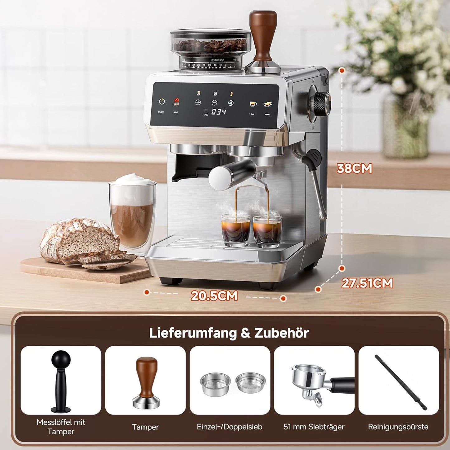 Siebträgermaschine mit Cold-Brew-Funktion, 1.8L Silver