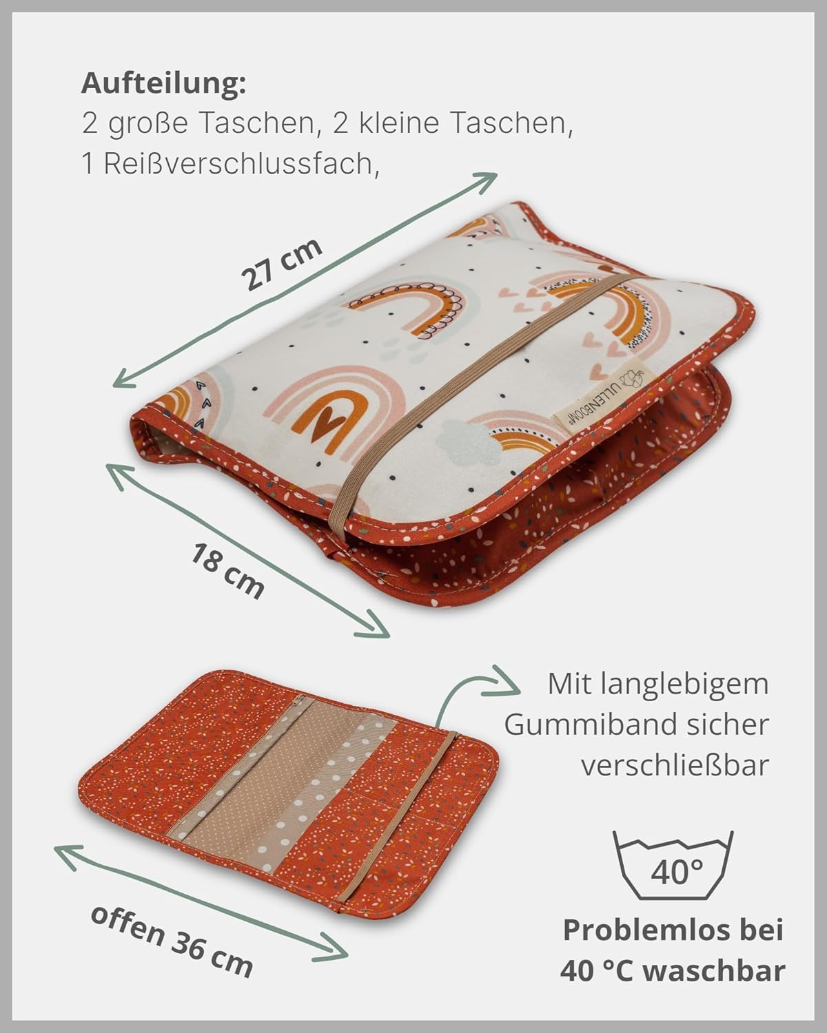 Windeltasche für unterwegs, Regenbogen 18 x 27 cm