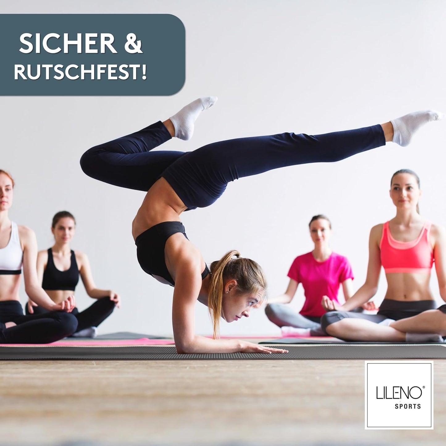 Yoga- und Gymnastikmatte mit Tragegurt, 60 x 180 cm Grau