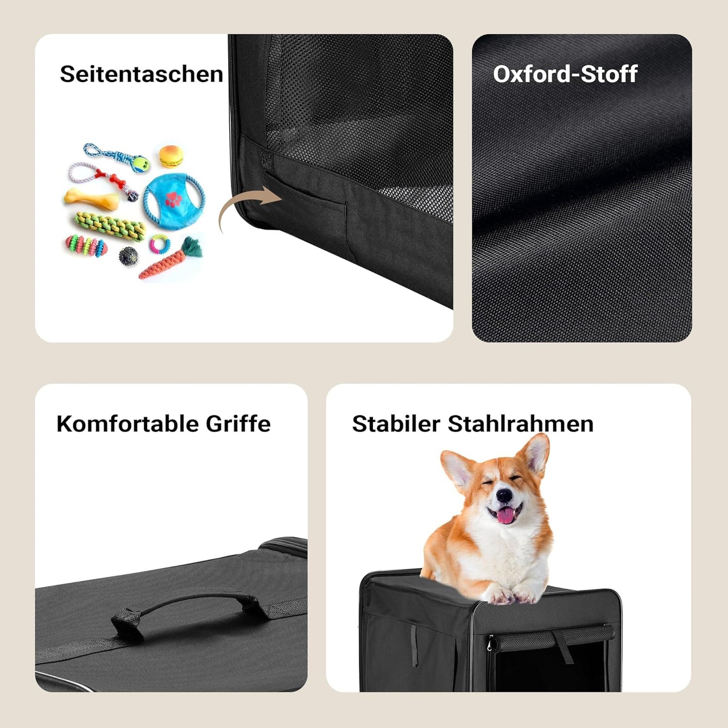 Faltbare Transportbox für Haustiere mit Kissen (Grösse M), L 58 x B 46 x H 53 cm
