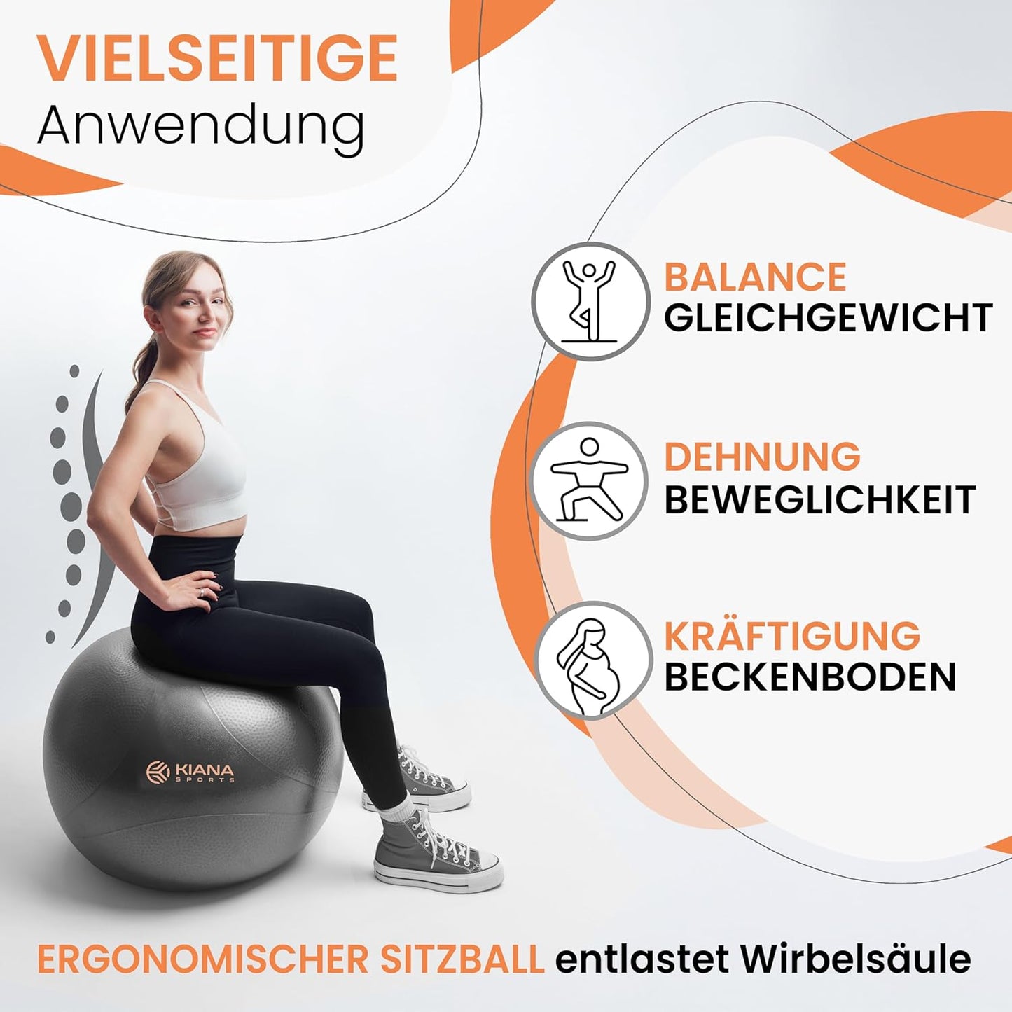 Gymnastikball mit Noppen & Pumpe, Dunkelgrau XL (für Körpergröße ab 180 cm)