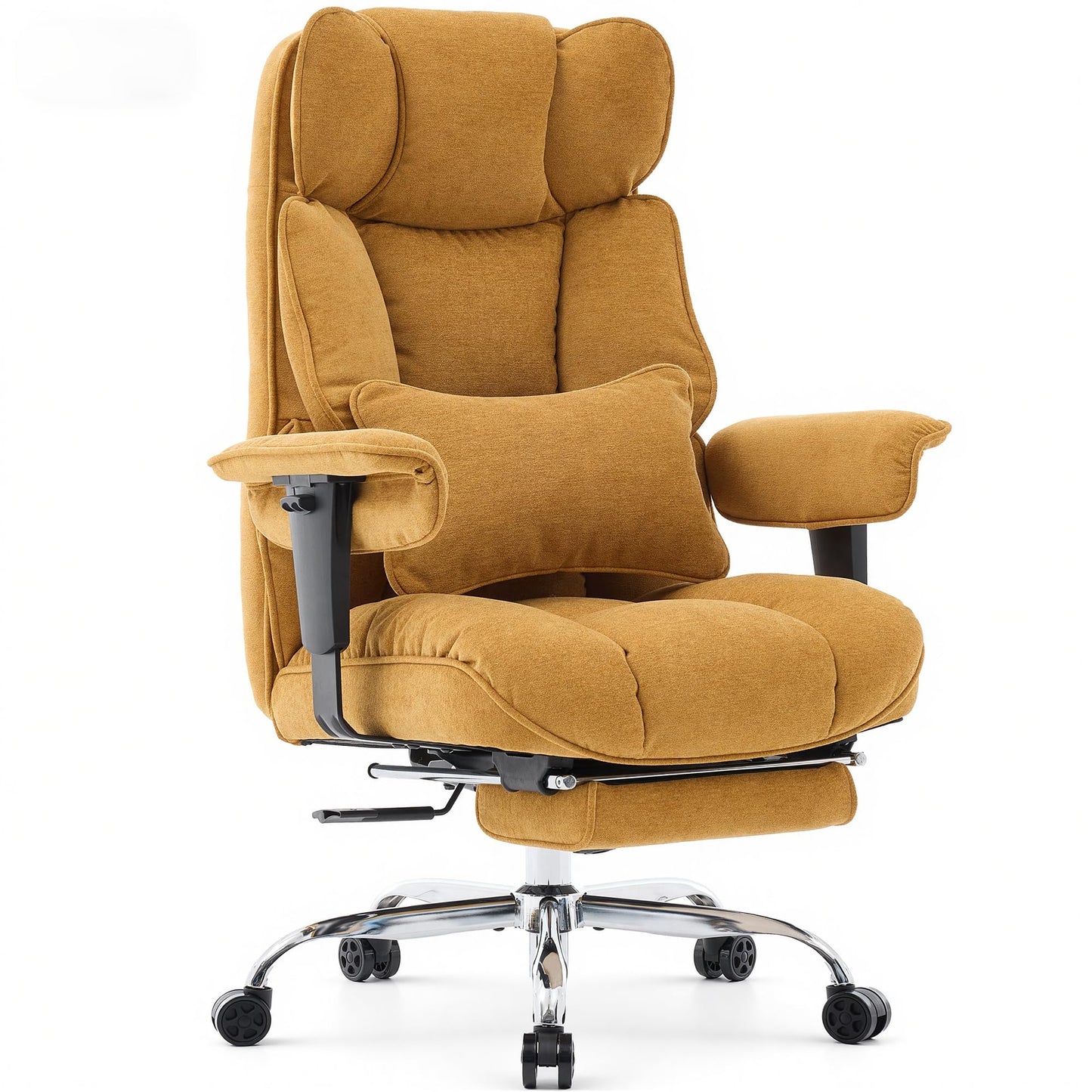 Ergonomischer Bürostuhl mit Fussstütze und Kissen, Gelb