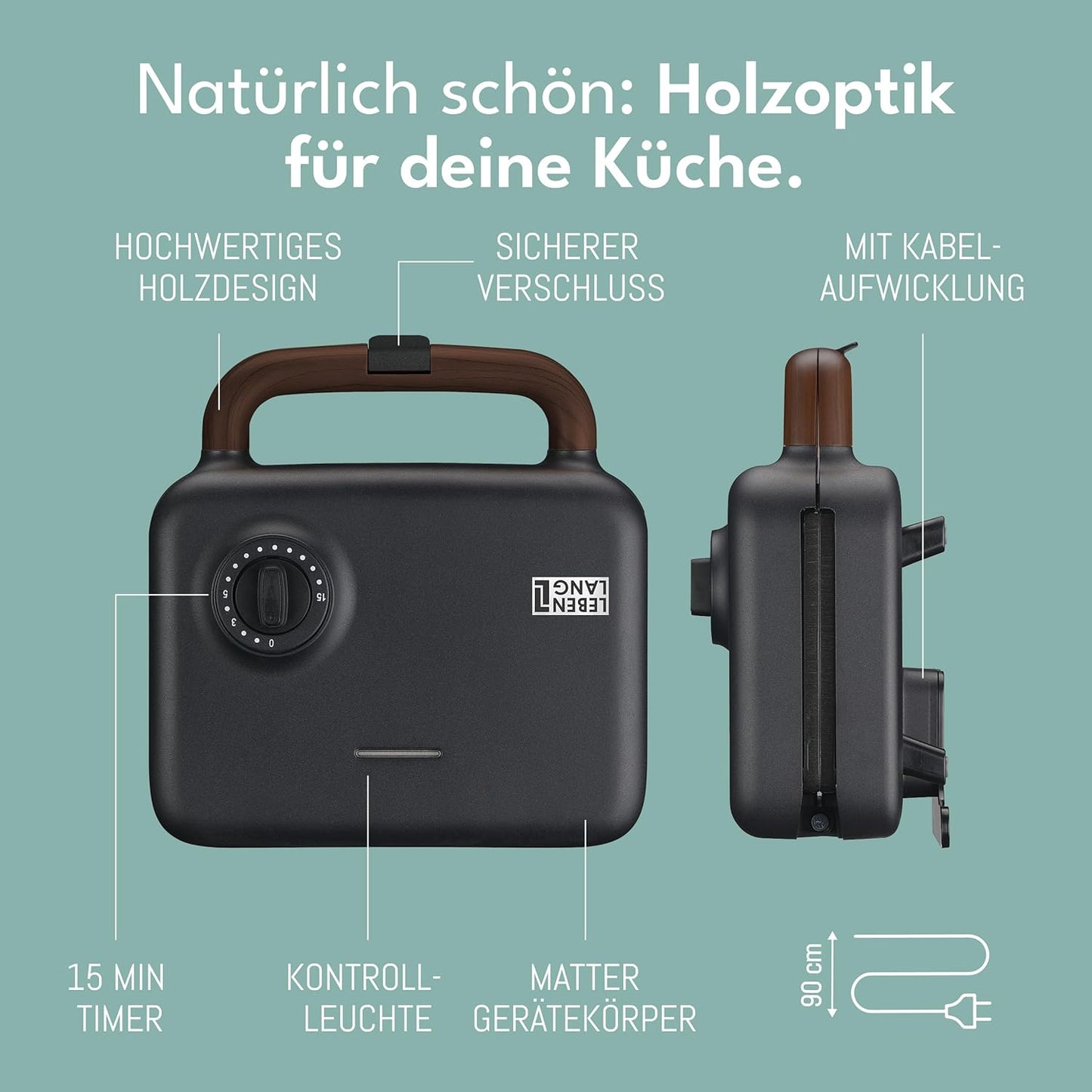 Sandwichmaker 3-in-1 mit Grill- und Waffeleinsätzen, Schwarz - 750w