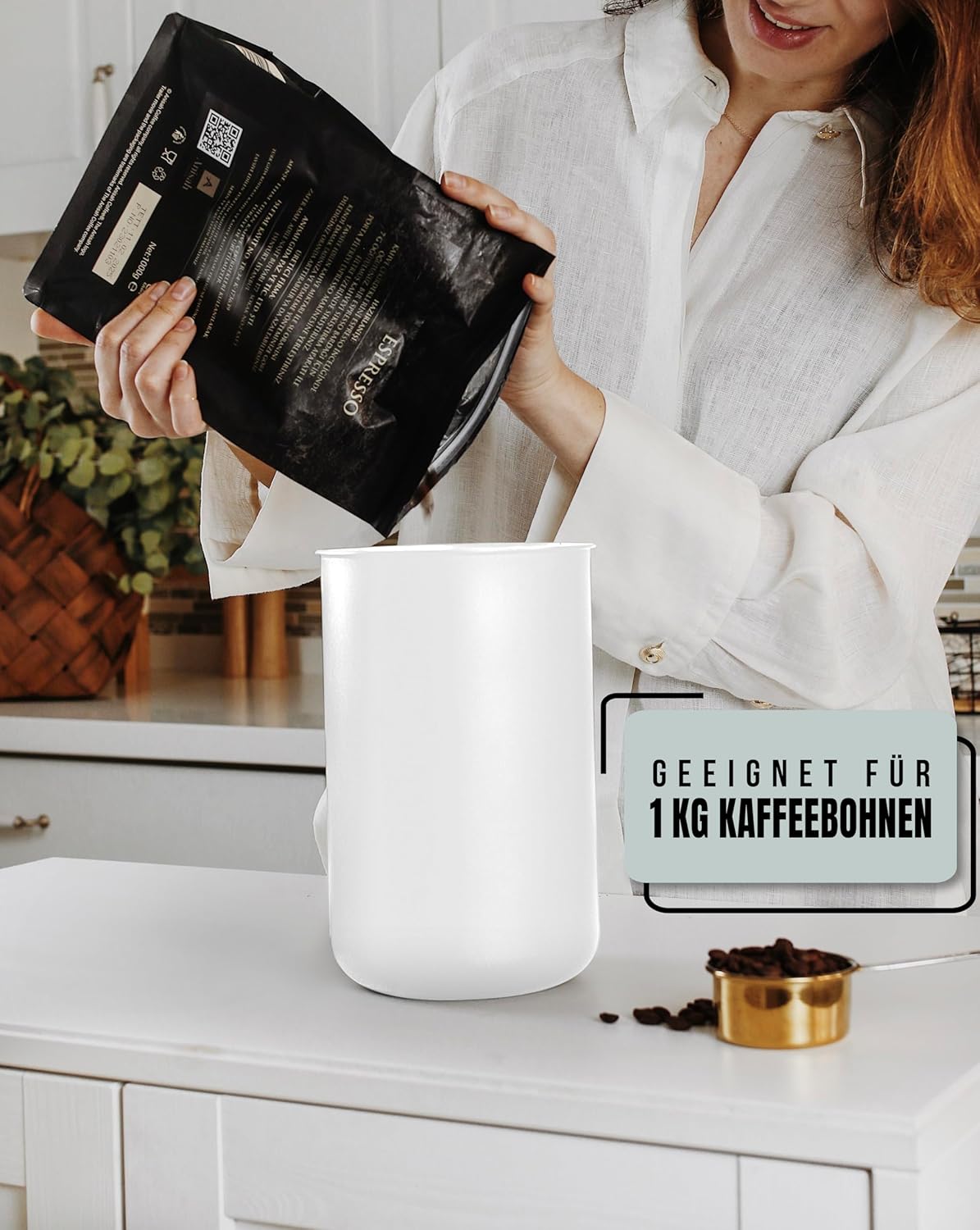 Kaffeedose mit Vakuumdeckel & Aromaverschluss, Weiss Matt