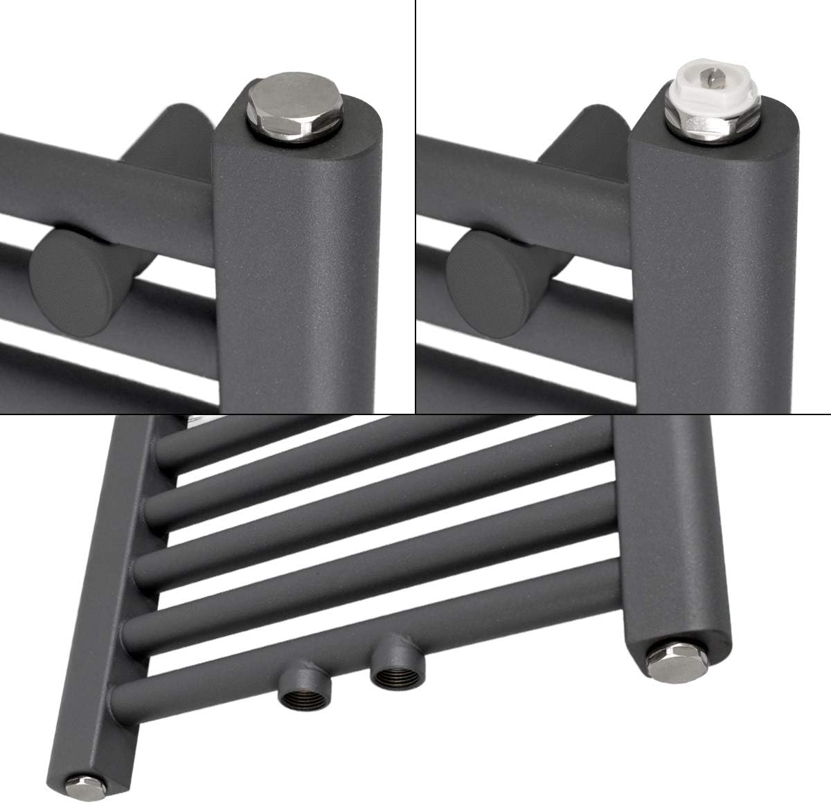 Badheizkörper Handtuchwärmer 300x1400 mm mit Thermostat, 300x1400 mm gerade mit Durchgangs-Ventil|Anthrazit