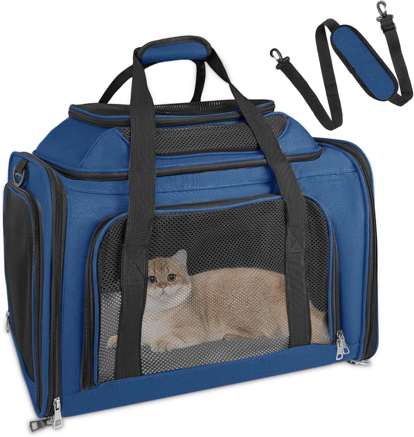 Faltbare Katzentragetasche mit Schultergurt, Dunkelblau 43 x 28 x 36cm