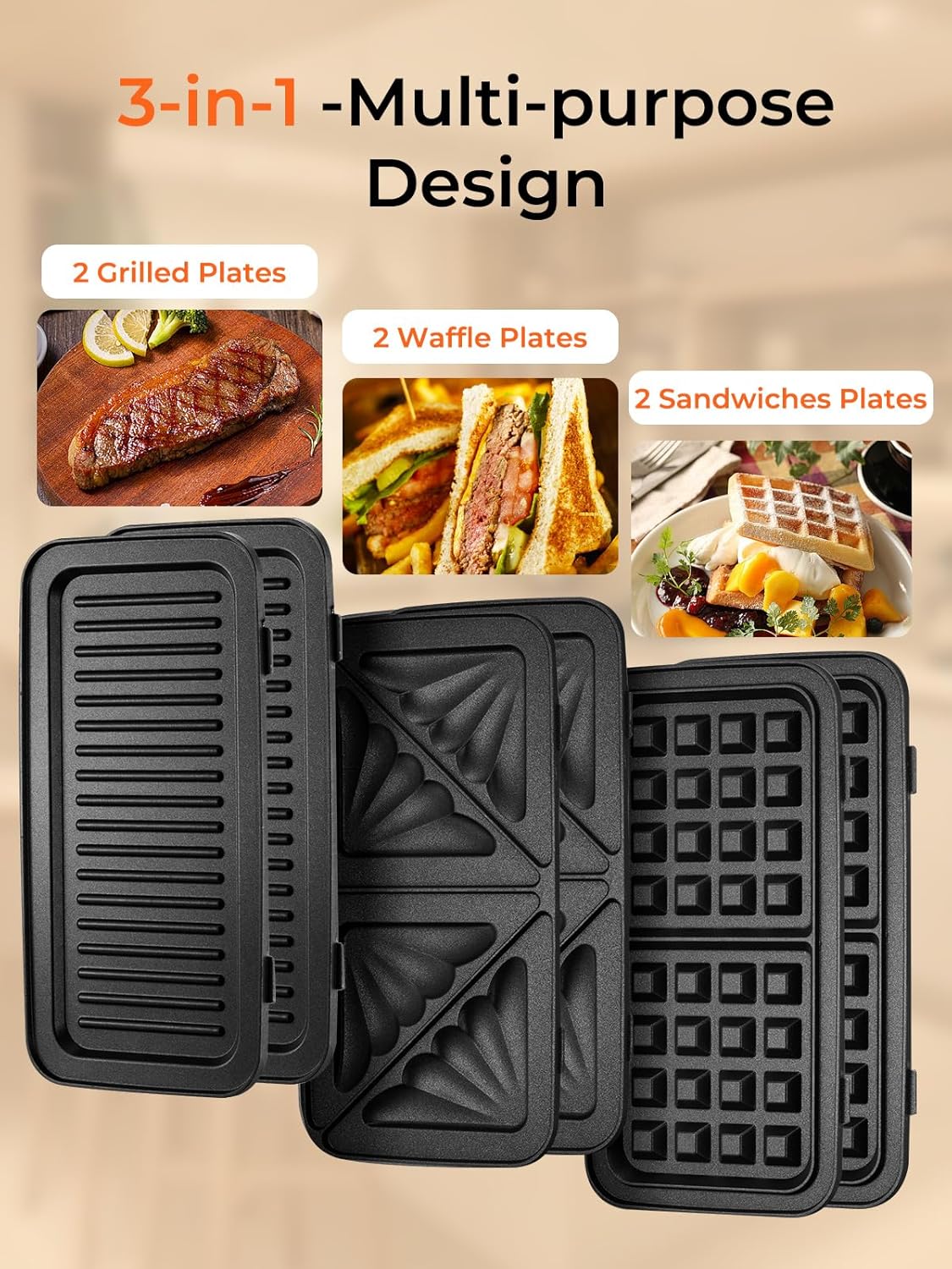 Sandwichmaker mit Waffel- und Grillfunktion, Rot