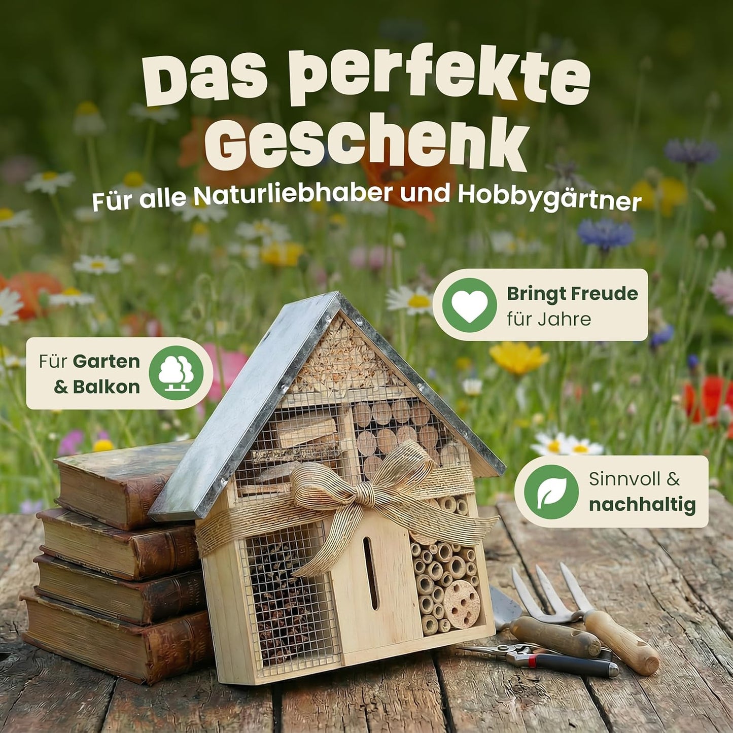 Kompaktes Insektenhotel mit Metalldach (27,3 cm), Kompaktes Insektenhotel – Metalldach (27,3 cm)
