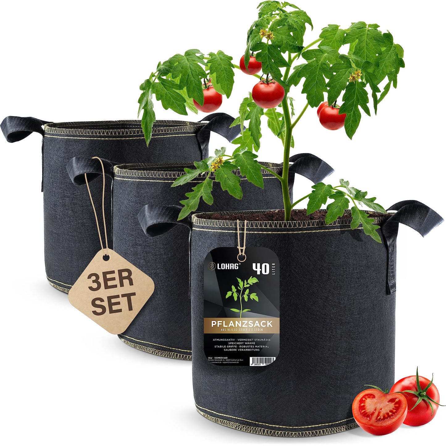 3er-Set Pflanzsack, 40 Liter, 10 Gallonen 3er Pack