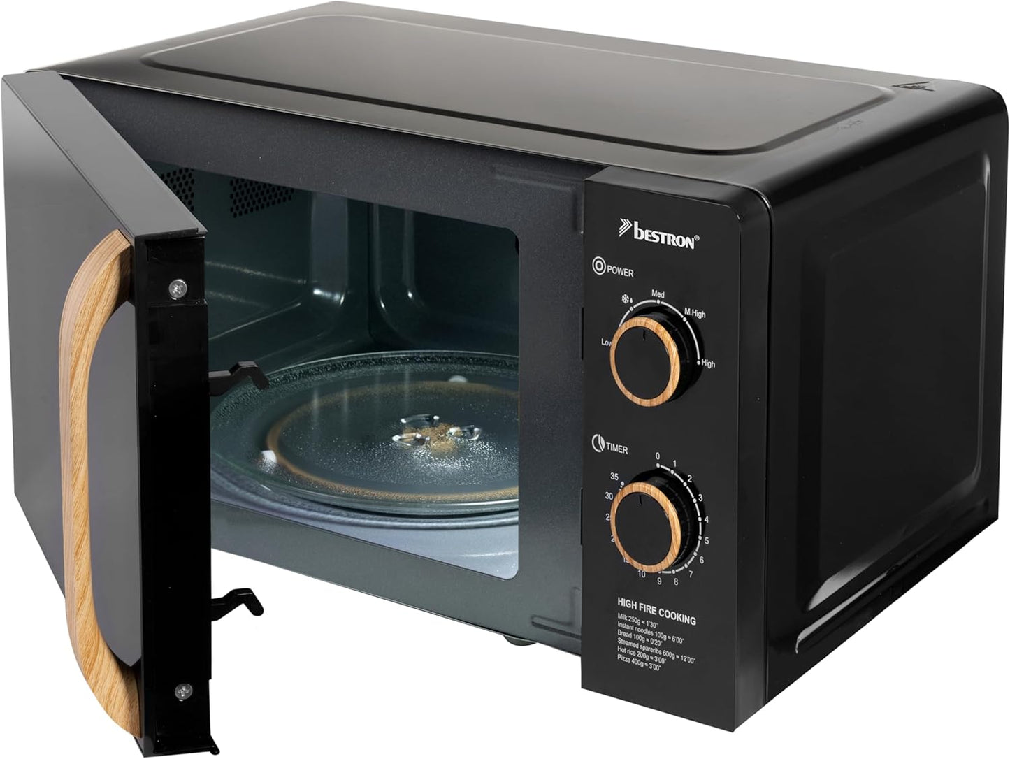 Mikrowelle mit Timer & Drehteller, Black & Wood Collection, Schwarz/Holz