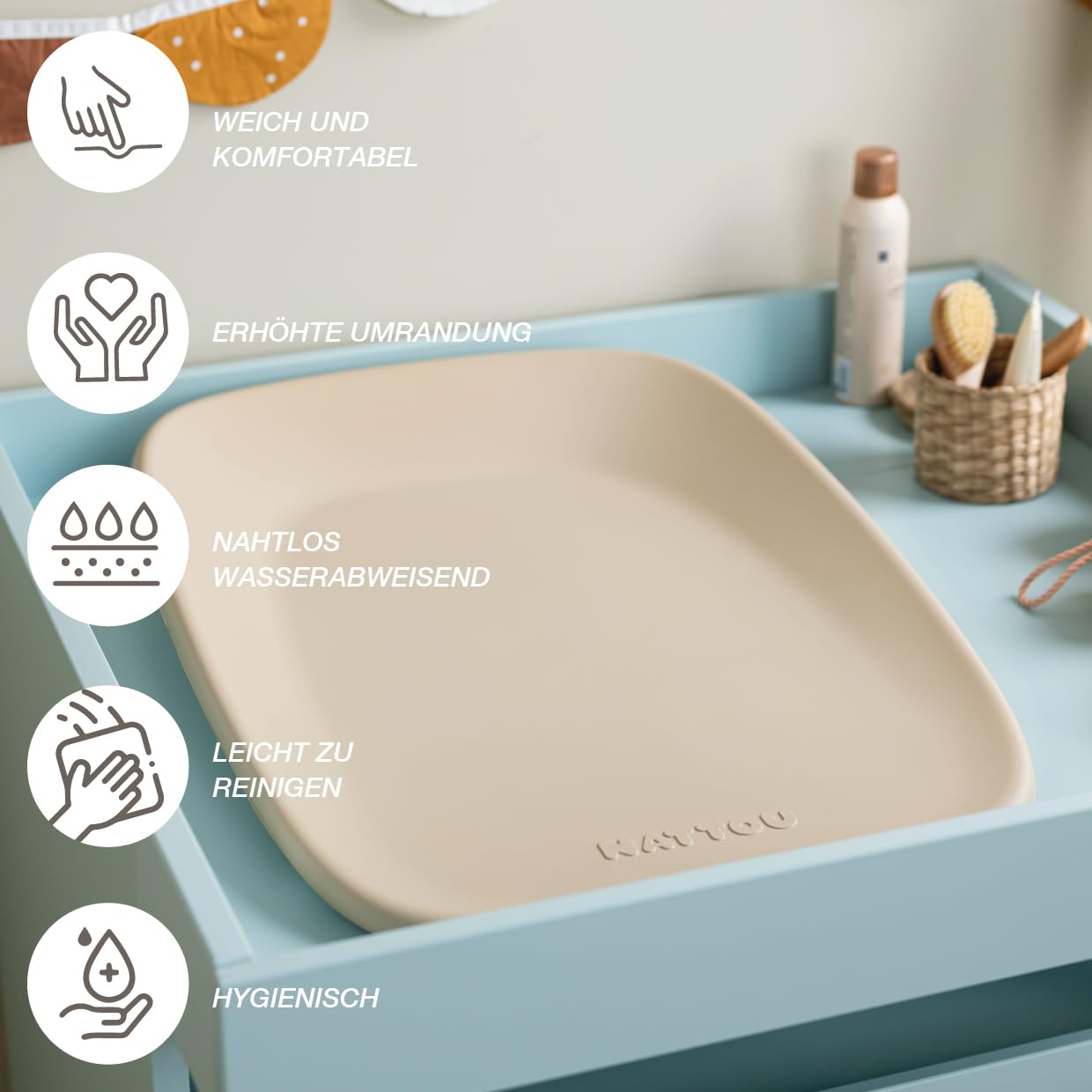 Abwaschbare Wickelmatte Softy aus PU-Schaum (50 x 70 cm), Beige