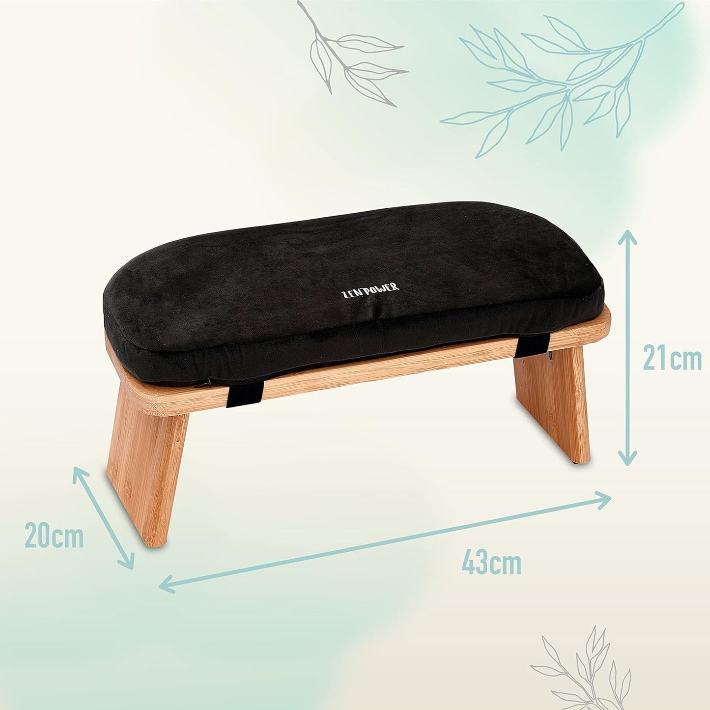 Klappbare Yoga- und Meditationsbank aus Holz, Schwarzes Kissen + Bank