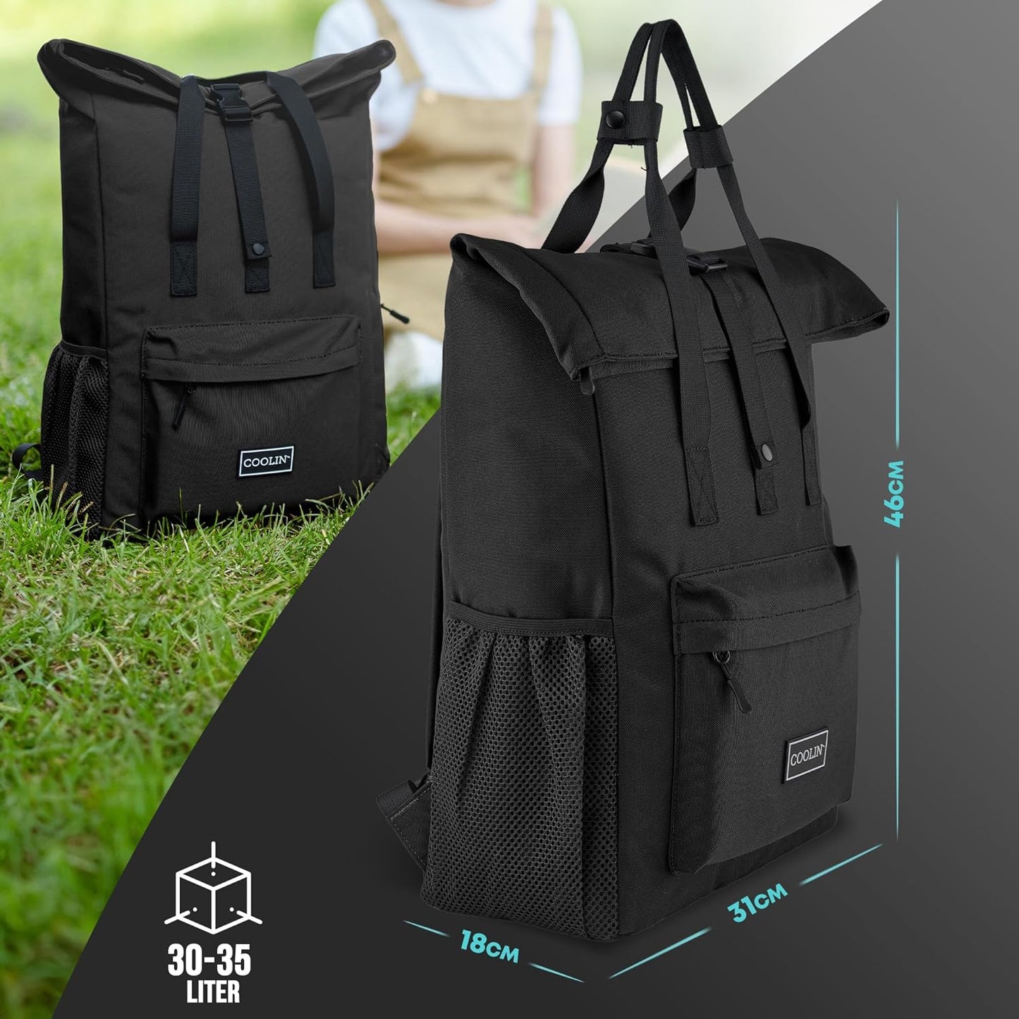 Kühlrucksack mit Thermofach, Schwarz