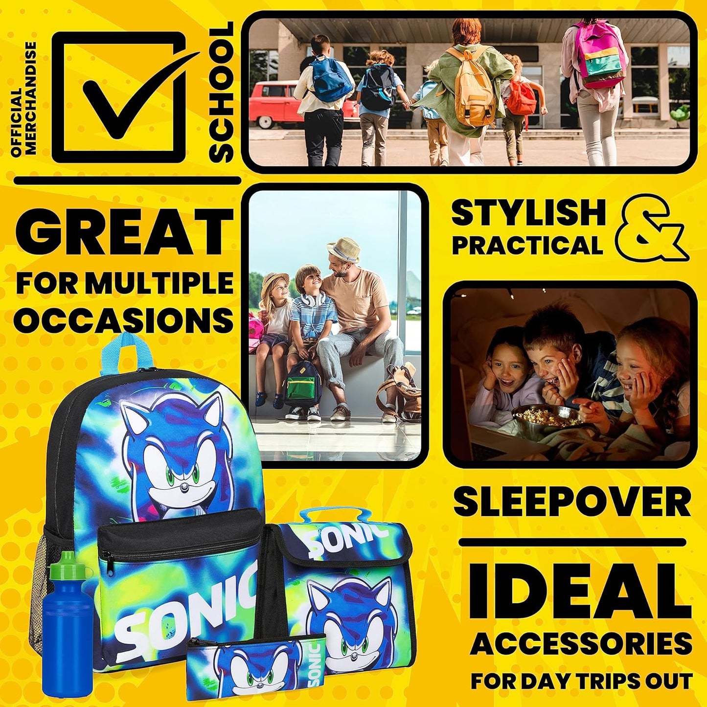 4-teiliges Schulrucksack-Set für Kinder, Blau/Grün