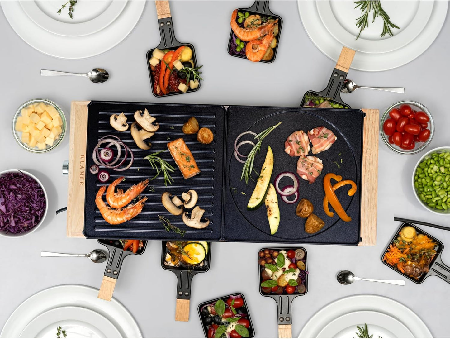 Raclette mit Holzgestell 8 Personen, Holz-Edelstahl