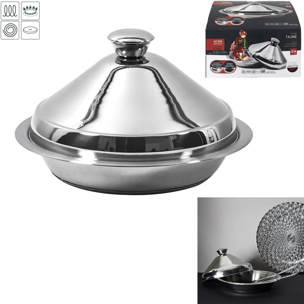 Tajine aus Edelstahl, 24 cm, zum Kochen