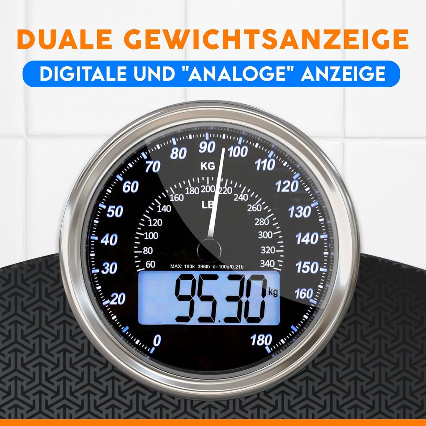 Hybrid 2-in-1 Körperwaage (digital & analog), KG Black