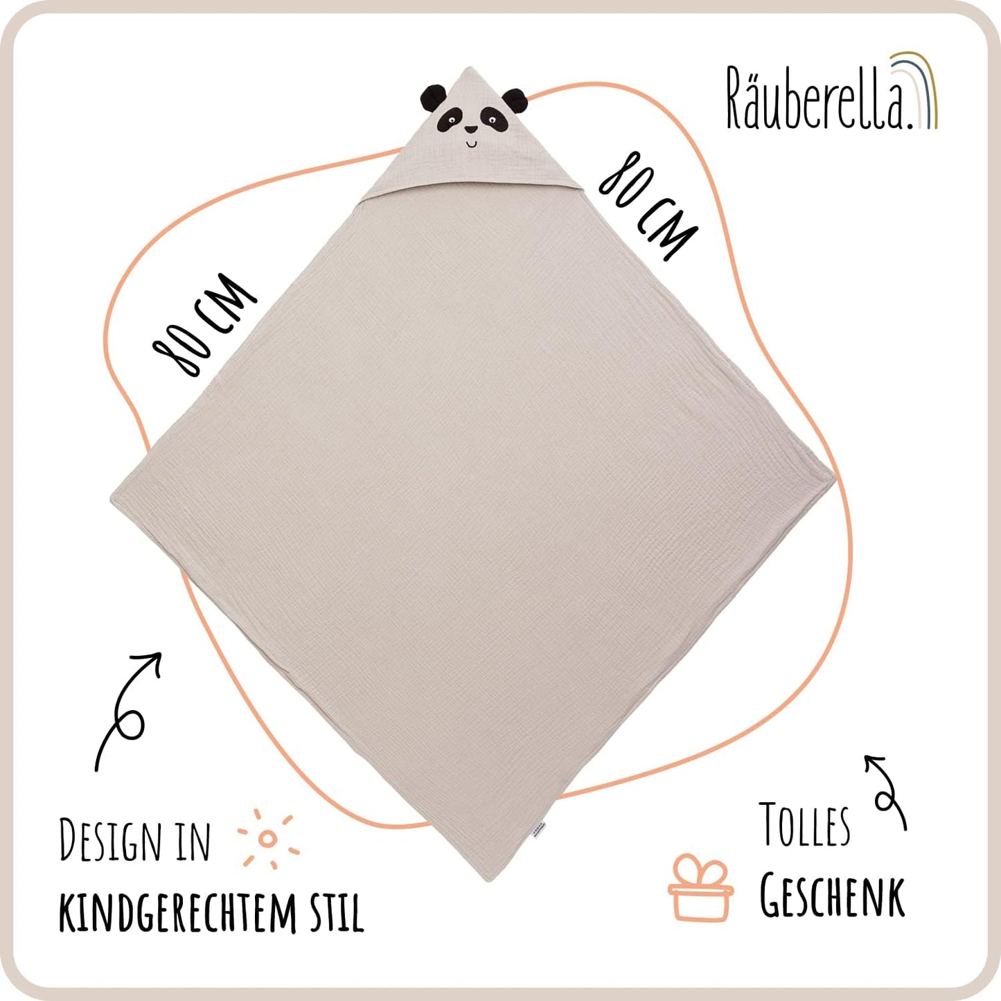 Panda Baby-Kapuzenhandtuch, 80x80cm, Beige