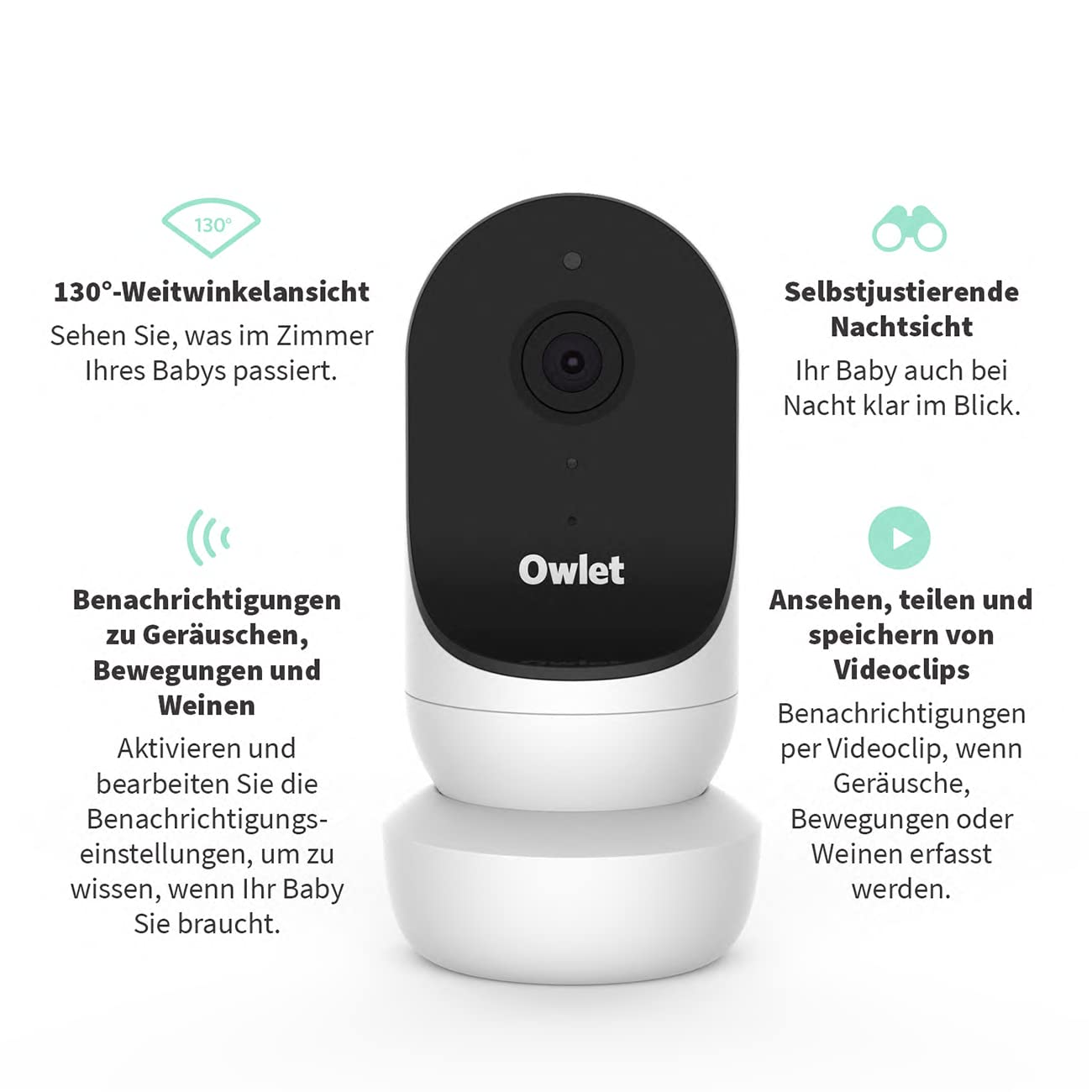 Cam 2 Babyphone mit Videofunktion und App-Steuerung, Weiss