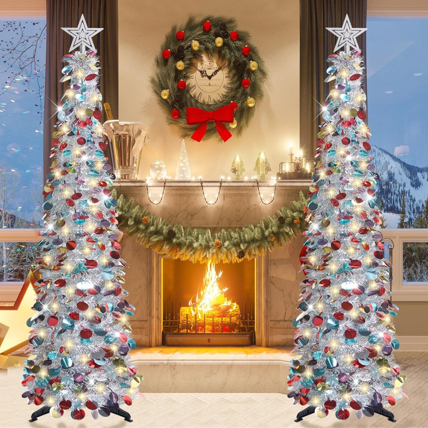Pop-Up Lametta Weihnachtsbaum, 152.4 cm Buntes Silber