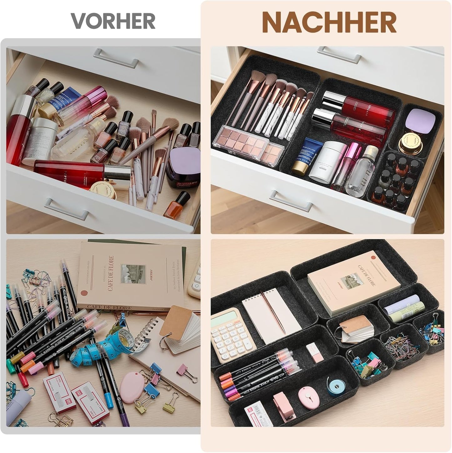 9-teiliges Schubladen-Organizer-Set, 9 Stück-Schwarz Schwarz