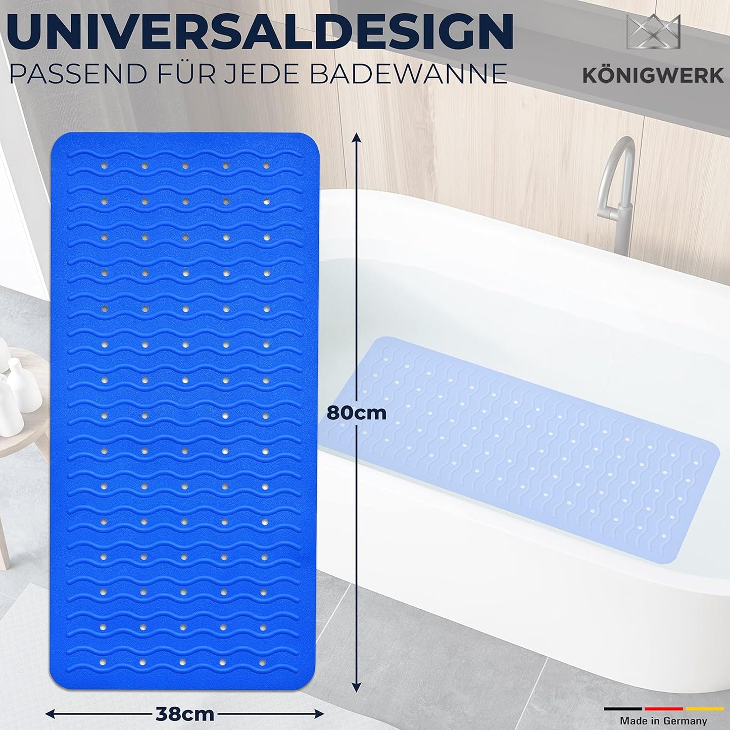 Rutschfeste Badewannenmatte, Blau