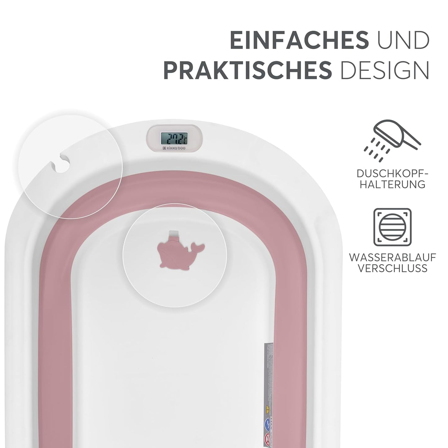Faltbare Babybadewanne Willy mit Temperaturanzeige, Rosa