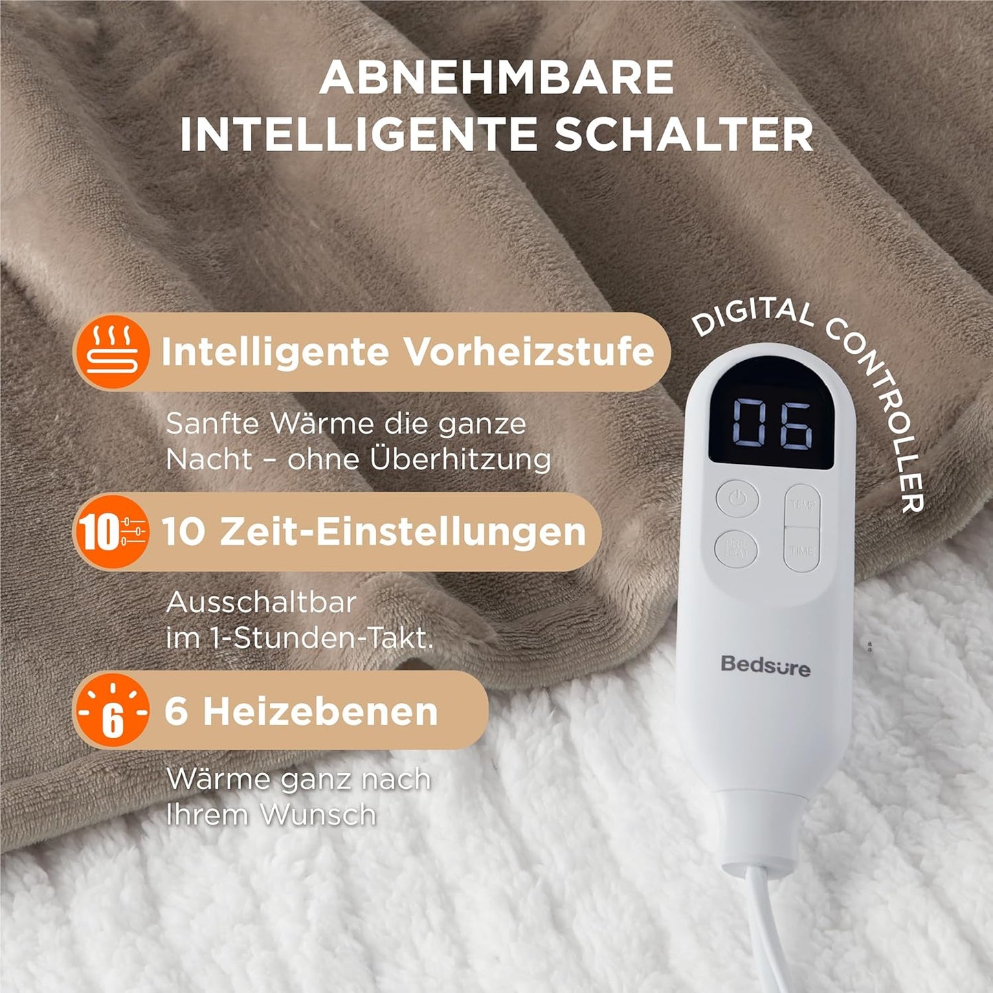 Heizdecke mit Abschaltautomatik, 130 x 180 cm / 04 - Beige