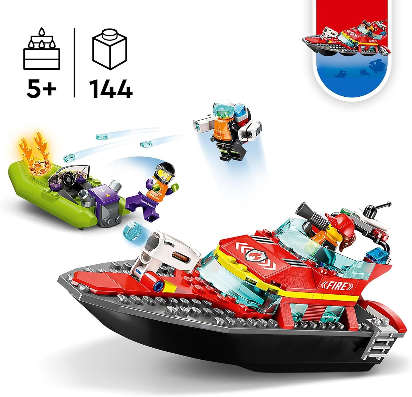 Feuerwehrboot-Spielset mit Rennboot und Minifiguren
