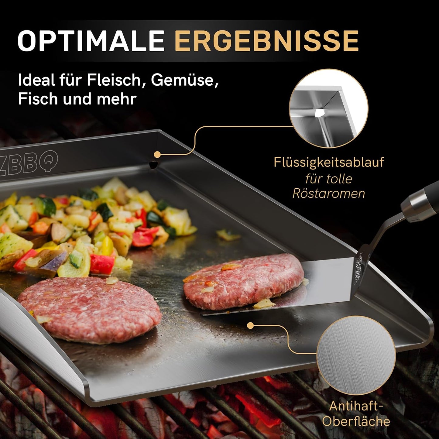 Premium Grillplatte für Gasgrill, mit Spachtel, 41.8 x 27 x 3 cm, Edelstahl