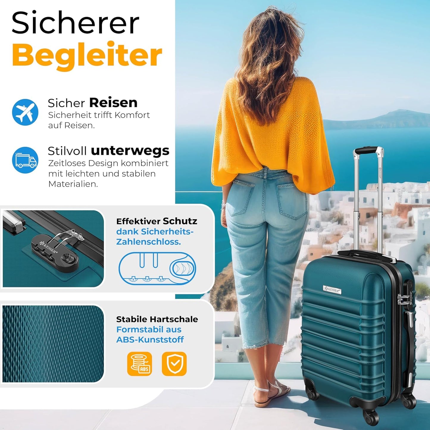 3tlg. Hartschalenkofferset Hartschalenkoffer Reisekoffer Set, Petrol Grün